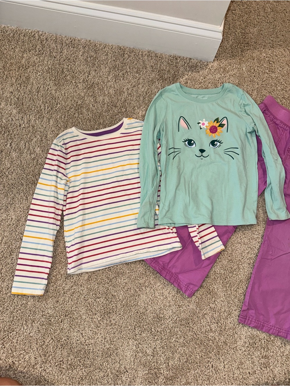 jumping beans Mint Cat Graphic & Multi-Stripe Long-Sleeve Tee Set - Picture 3 of 11